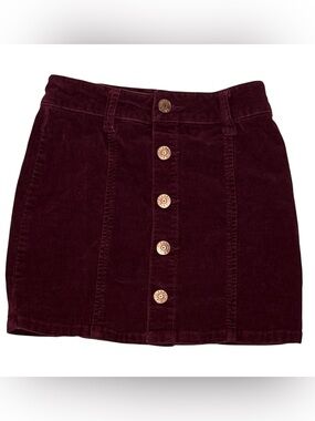 Celebrity Pink Girls Burgundy Corduroy Button Front Mini Skirt Side Pocket Sz 7